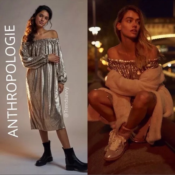Anthropologie Dresses & Skirts - NWT MARE MARE x ANTHROPOLOGIE Calliope Off Shoulder Sequin Midi Dress XS